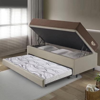 Imagem de Bicama Box Baú com Linho Bege 120x203 com Colchão Relax Adorabile Molas Ensacadas Ecoflex
