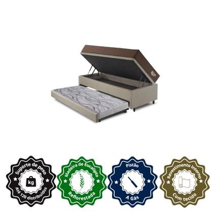 Imagem de Bicama Box Baú com Linho Bege 120x203 com Colchão Relax Adorabile Molas Ensacadas Ecoflex