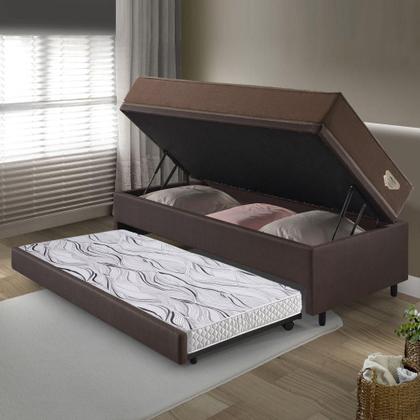 Imagem de Bicama Box Baú com material sintético Linho Marrom 120x203 com Colchão Relax Adorabile Molas Ensacadas Ecoflex