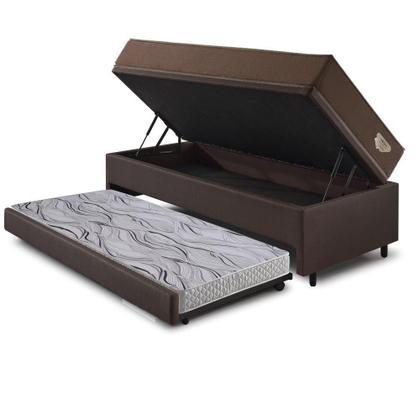 Imagem de Bicama Box Baú com material sintético Linho Marrom 120x203 com Colchão Relax Adorabile Molas Ensacadas Ecoflex