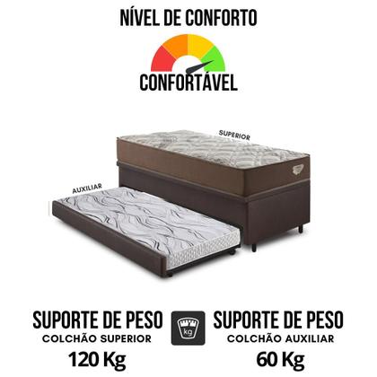 Imagem de Bicama Box Baú com material sintético Linho Marrom 120x203 com Colchão Relax Adorabile Molas Ensacadas Ecoflex