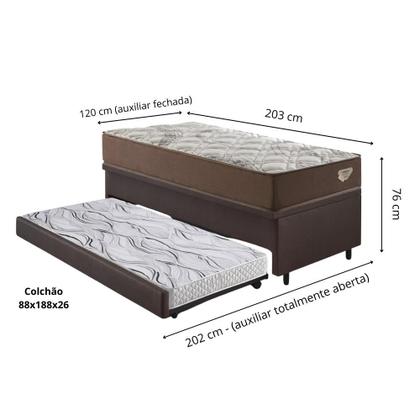 Imagem de Bicama Box Baú com material sintético Linho Marrom 120x203 com Colchão Relax Adorabile Molas Ensacadas Ecoflex