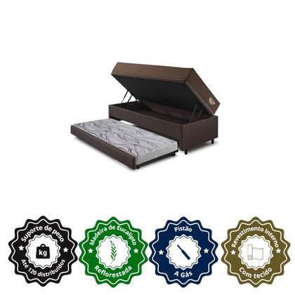 Imagem de Bicama Box Baú com material sintético Linho Marrom 120x203 com Colchão Relax Adorabile Molas Ensacadas Ecoflex