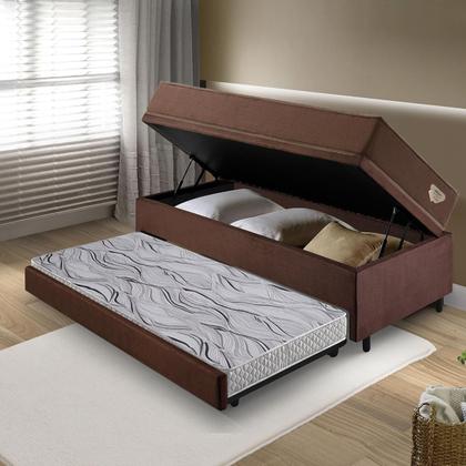 Imagem de Bicama Box Baú com Suede Marrom 88x188 com Colchão Relax Adorabile Molas Ensacadas Ecoflex