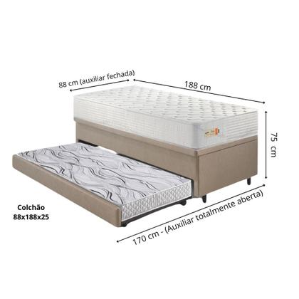 Imagem de Bicama Box Baú material sintético Linho Bege 88x188 com Colchão Ecoline D33 Ecoflex