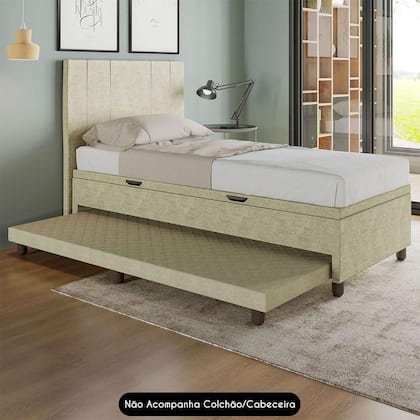 Imagem de Bicama Box Baú Solteiro 88x188 Cm Samy S05 Veludo Bege - Mpozenato