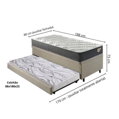 Imagem de Bicama Box Baú Solteiro Com Colchão Adapto Molas Ensacadas Ecoflex Linho Bege 88x188