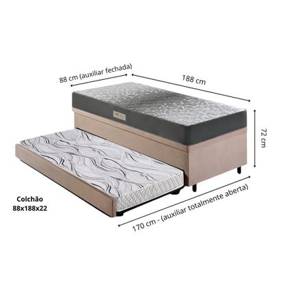 Imagem de Bicama Box Baú Solteiro Com Colchão Dual Firm Ecoflex Suede Bege 88x188