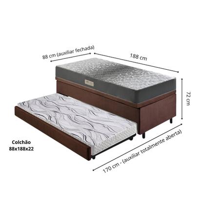 Imagem de Bicama Box Baú Solteiro Com Colchão Dual Firm Ecoflex Suede Marrom 88x188