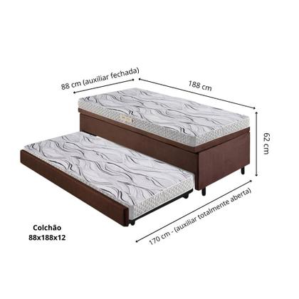 Imagem de Bicama Box Baú Solteiro Com Colchão Ecoline D20 Ecoflex Suede Marrom 88x188