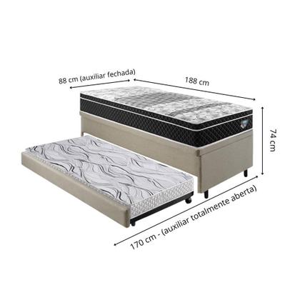 Imagem de Bicama Box Baú Solteiro Com Colchão Gransleep Ecoflex Molas Verticoil Linho Bege 88x188