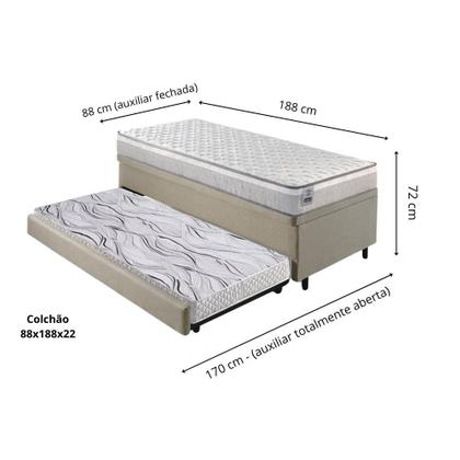 Imagem de Bicama Box Baú Solteiro Linho Bege 88x188 Com Colchão Hanover Molas Ensacadas Inducol