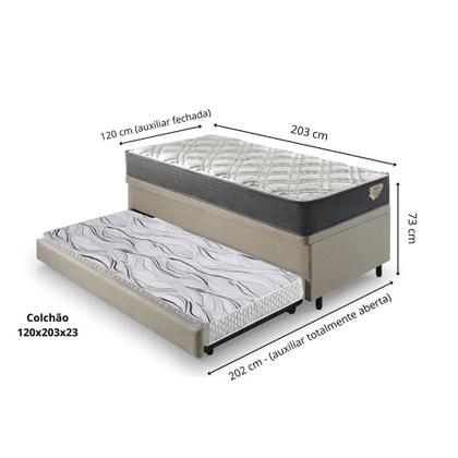 Imagem de Bicama Box Baú Viúva 120x203 Linho Bege com Colchão Adapto Molas Ensacadas Ecoflex