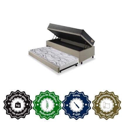 Imagem de Bicama Box Baú Viúva 120x203 Linho Bege com Colchão Adapto Molas Ensacadas Ecoflex