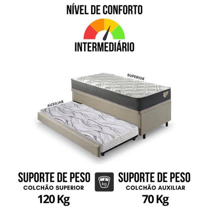 Imagem de Bicama Box Baú Viúva 120x203 Linho Bege com Colchão Adapto Molas Ensacadas Ecoflex