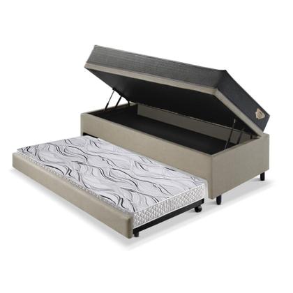 Imagem de Bicama Box Baú Viúva 120x203 Linho Bege com Colchão Adapto Molas Ensacadas Ecoflex
