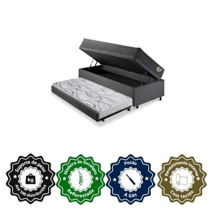 Imagem de Bicama Box Baú Viúva 120x203 Linho Cinza com Colchão Adapto Molas Ensacadas Ecoflex