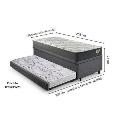 Imagem de Bicama Box Baú Viúva 120x203 Linho Cinza com Colchão Adapto Molas Ensacadas Ecoflex