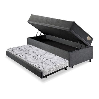 Imagem de Bicama Box Baú Viúva 120x203 Linho Cinza com Colchão Adapto Molas Ensacadas Ecoflex