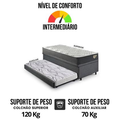 Imagem de Bicama Box Baú Viúva 120x203 Linho Cinza com Colchão Adapto Molas Ensacadas Ecoflex