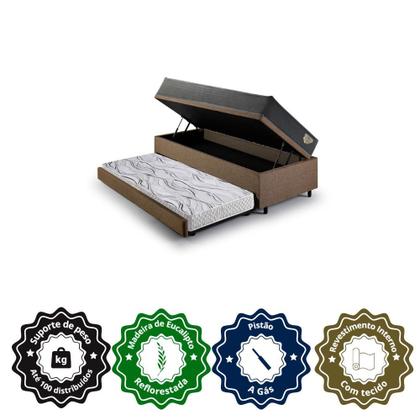 Imagem de Bicama Box Baú Viúva 120x203 Linho Marrom com Colchão Adapto Molas Ensacadas Ecoflex