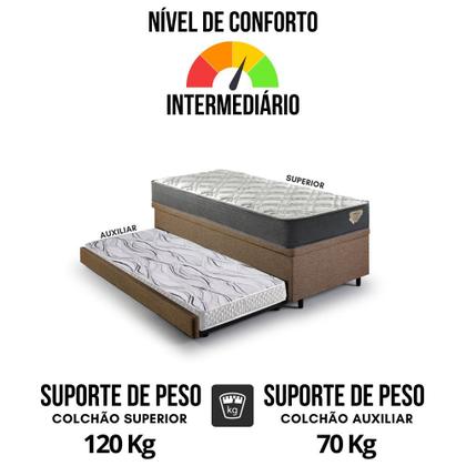 Imagem de Bicama Box Baú Viúva 120x203 Linho Marrom com Colchão Adapto Molas Ensacadas Ecoflex