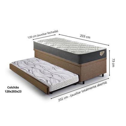 Imagem de Bicama Box Baú Viúva 120x203 Linho Marrom com Colchão Adapto Molas Ensacadas Ecoflex