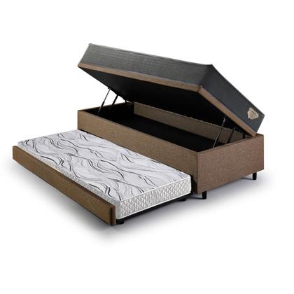 Imagem de Bicama Box Baú Viúva 120x203 Linho Marrom com Colchão Adapto Molas Ensacadas Ecoflex