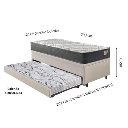 Imagem de Bicama Box Baú Viúva 120x203 material sintético Linho Areia com Colchão Adapto Molas Ensacadas Ecoflex