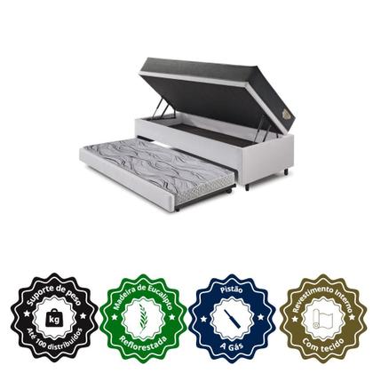 Imagem de Bicama Box Baú Viúva 120x203 material sintético Linho Branco com Colchão Adapto Molas Ensacadas Ecoflex