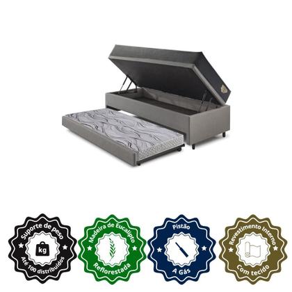 Imagem de Bicama Box Baú Viúva 120x203 material sintético Linho Cinza com Colchão Adapto Molas Ensacadas Ecoflex