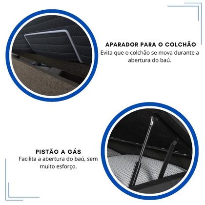 Imagem de Bicama Box Baú Viúva 120x203 material sintético Linho Cinza com Colchão Adapto Molas Ensacadas Ecoflex