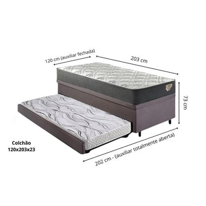 Imagem de Bicama Box Baú Viúva 120x203 Suede Cinza com Colchão Adapto Molas Ensacadas Ecoflex