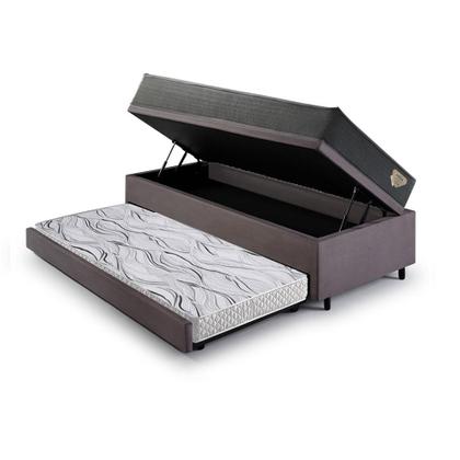 Imagem de Bicama Box Baú Viúva 120x203 Suede Cinza com Colchão Adapto Molas Ensacadas Ecoflex