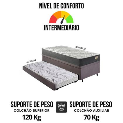 Imagem de Bicama Box Baú Viúva 120x203 Suede Cinza com Colchão Adapto Molas Ensacadas Ecoflex