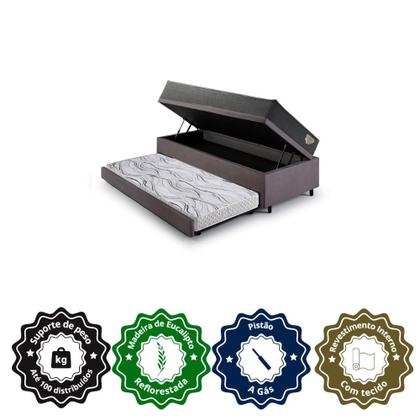 Imagem de Bicama Box Baú Viúva 120x203 Suede Cinza com Colchão Adapto Molas Ensacadas Ecoflex