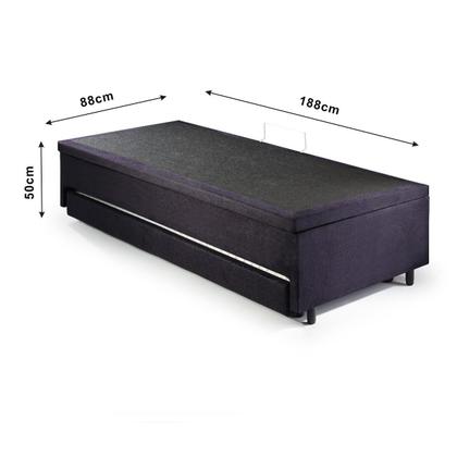 Imagem de Bicama Box com Baú Solteiro 88x188 com Colchão Auxiliar Suede Preto