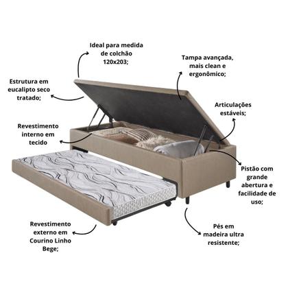 Imagem de Bicama Box Com Baú Viúvo 120x203 com Colchão Auxiliar Bege