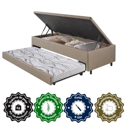 Imagem de Bicama Box Com Baú Viúvo 120x203 com Colchão Auxiliar Bege