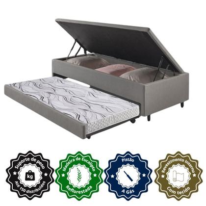 Imagem de Bicama Box Com Baú Viúvo 120x203 com Colchão Auxiliar Cinza