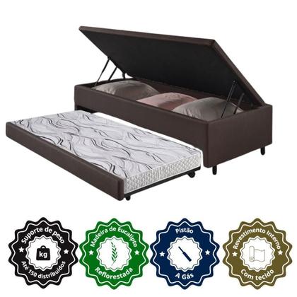 Imagem de Bicama Box Com Baú Viúvo 120x203 com Colchão Auxiliar Marrom
