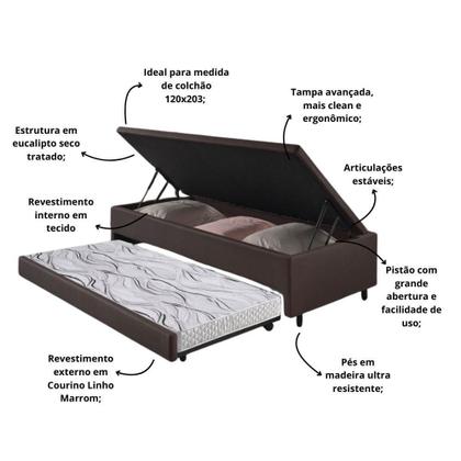 Imagem de Bicama Box Com Baú Viúvo 120x203 com Colchão Auxiliar Marrom