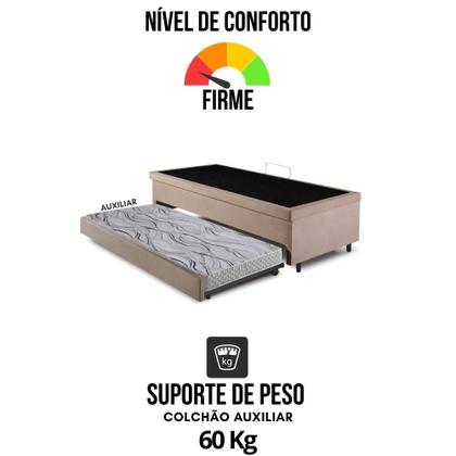 Imagem de Bicama Box Com Baú Viúvo 120x203 com Colchão Auxiliar Suede Bege
