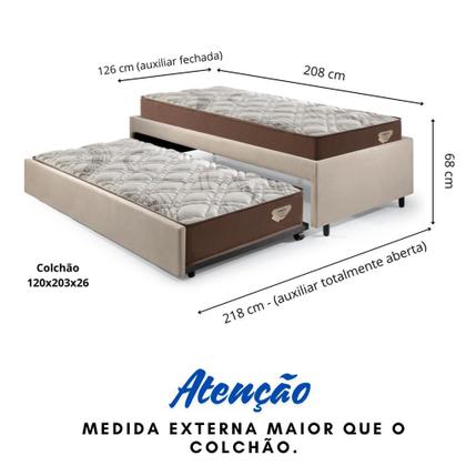 Imagem de Bicama Box Solteiro 126x208 Suede Bege com 2 Colchões Relax Adorabile Molas Ensacadas Ecoflex