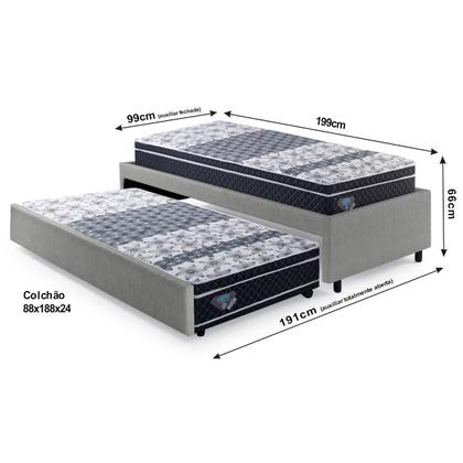 Imagem de Bicama Box Solteiro 88x188 Cinza com Dois Colchões Gran Sleep Mola Verticoil Ecoflex