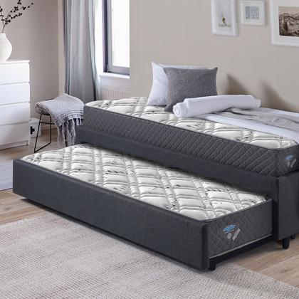 Imagem de Bicama Box Solteiro 88x188 Linho Cinza com 2 Colchões Molas Ensacadas Ecoflex