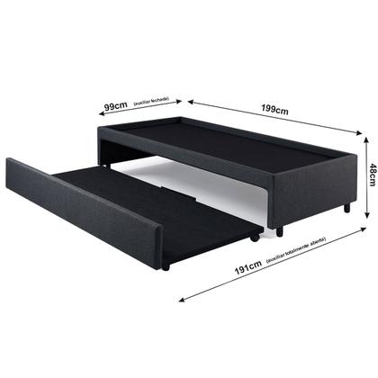 Imagem de Bicama Box Solteiro 88x188 Para Dois Colchões Tecido Cinza