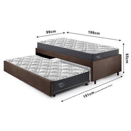 Imagem de Bicama Box Solteiro 88x188 Suede com Dois Colchões Adapto Molas Ensacadas Ecoflex Marrom/Cinza