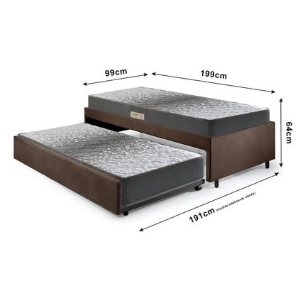 Imagem de Bicama Box Solteiro 88x188 Suede Marrom com Dois Colchões de Espuma Dual  Firm Ecoflex