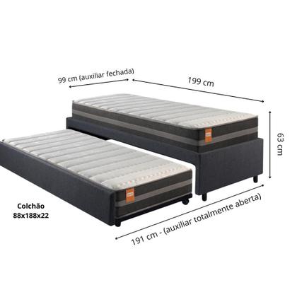 Imagem de Bicama Box Solteiro Linho Cinza 88x188 com Colchão Bogotá Molas Ultralastic Inducol